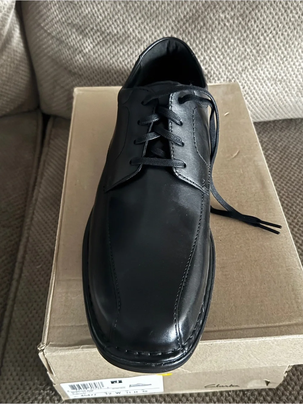 Black Leather Men's Lace-Up Oxford  Clark’s Kempton dress shoes formal 12W WIDE